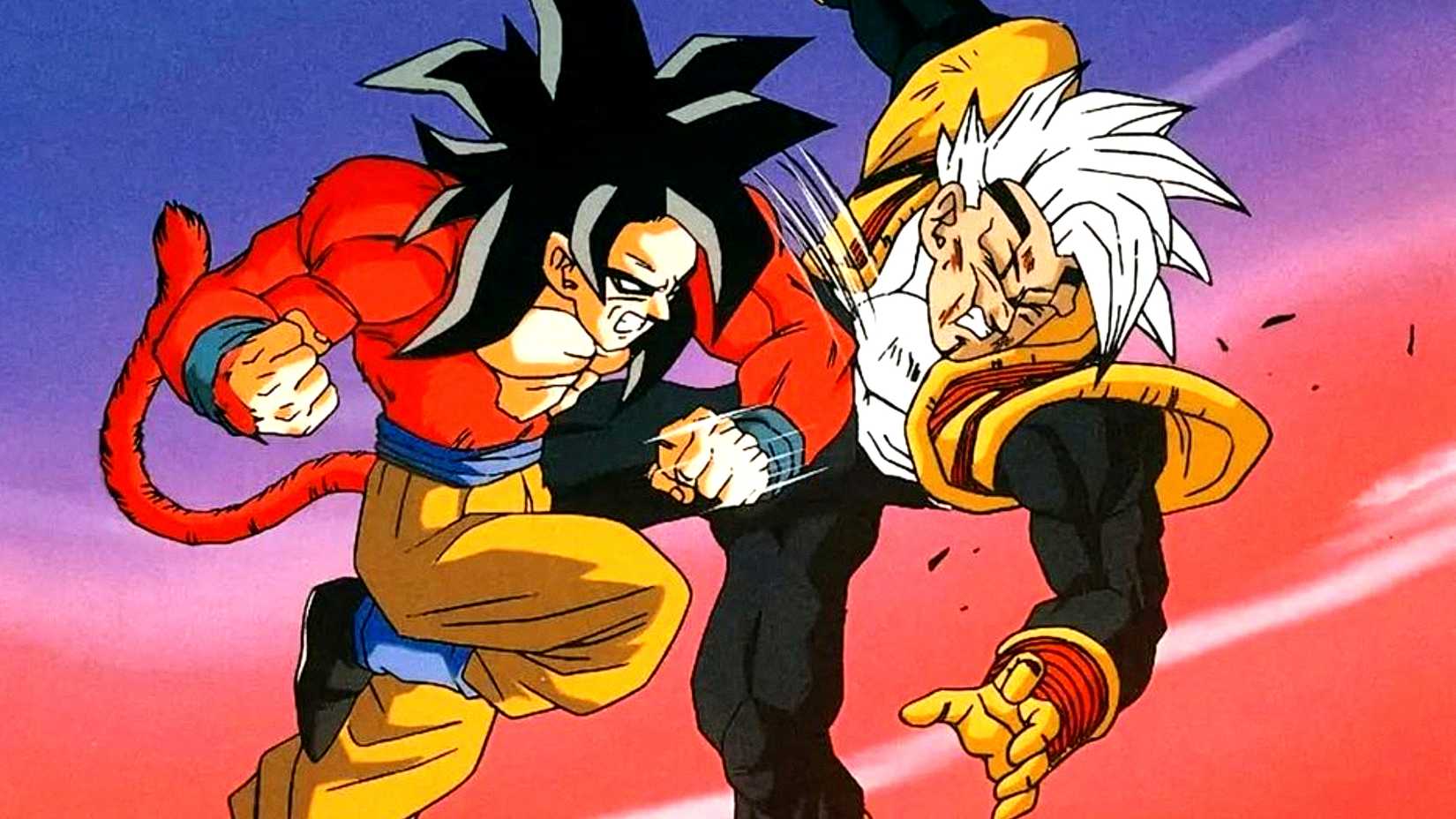 Super Saiyan 4 Goku punches Baby Vegeta in Dragon Ball GT