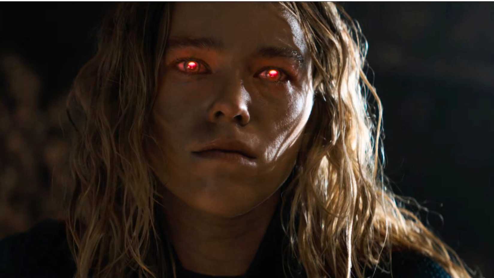 Supergirl with glowing red eyes
