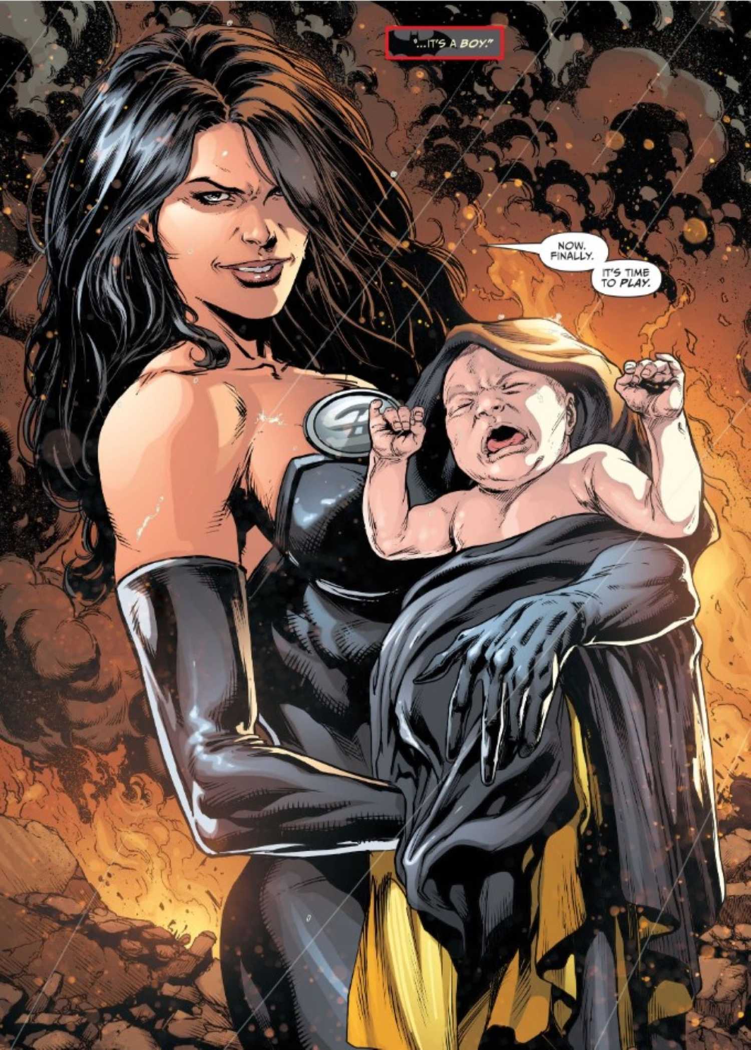 Superwoman holding baby