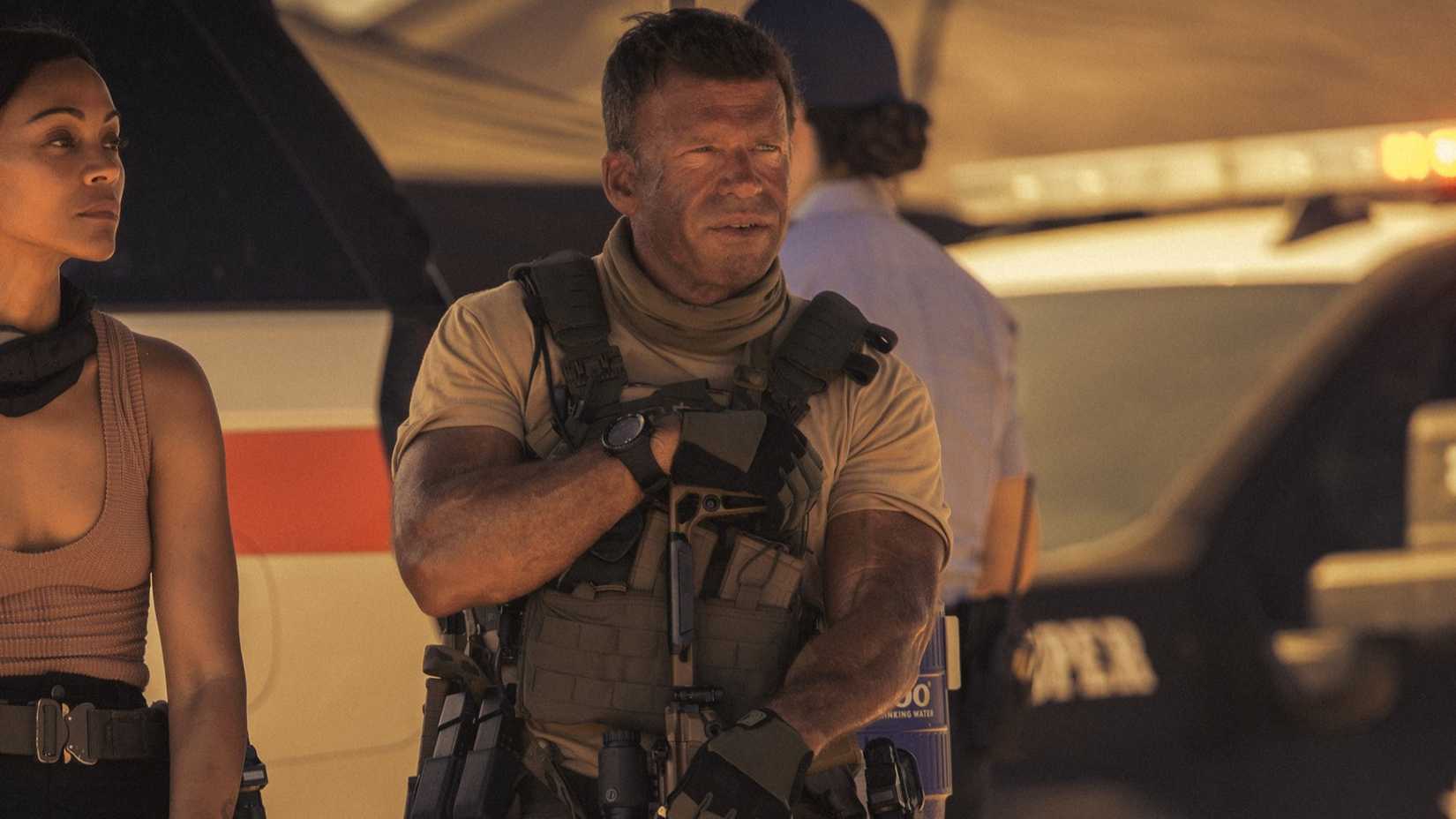 Taylor Sheridan and Zoe Saldaña in Special Ops: Lioness