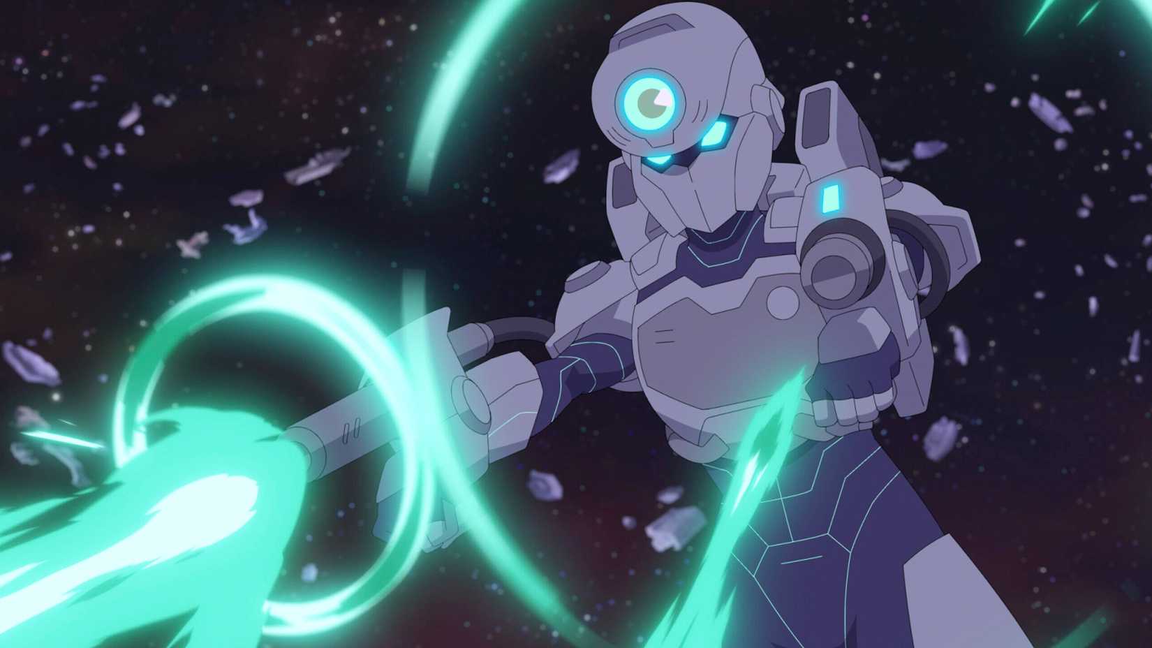 tech jacket shooting at something while in space in invincible season 4