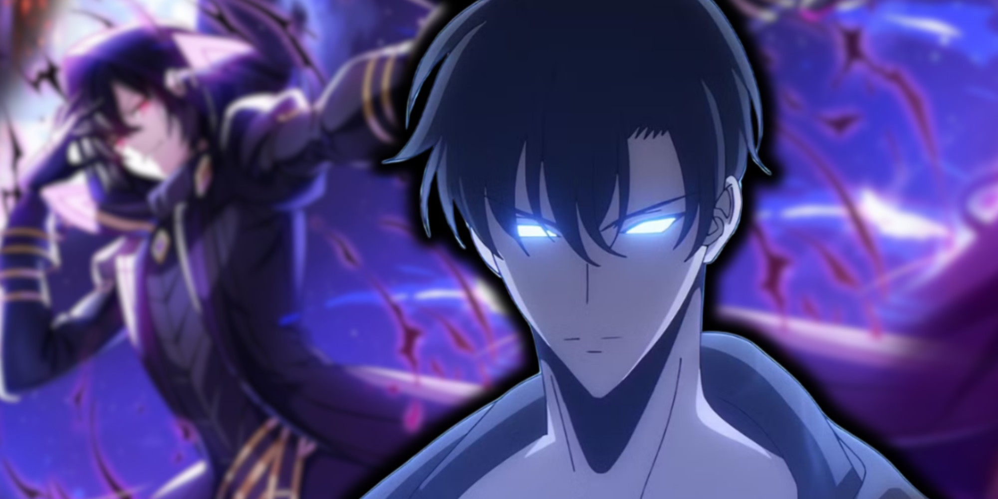 The Eminence in Shadow Cid in the background of Solo Leveling's Jinwoo - Anime Featured Image