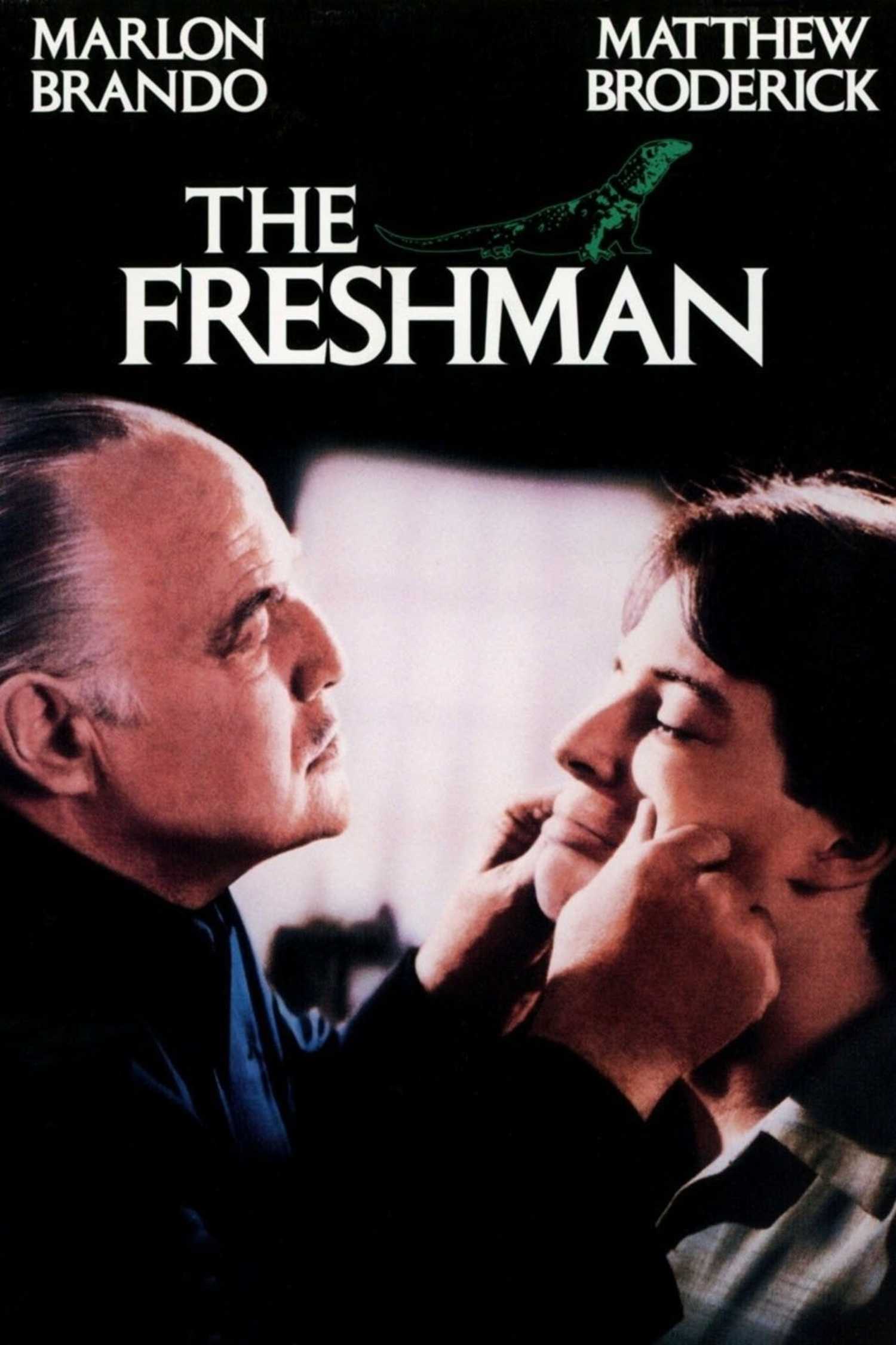 Pôster do filme The Freshman, com Marlon Brando beliscando as bochechas de Matthew Broderick