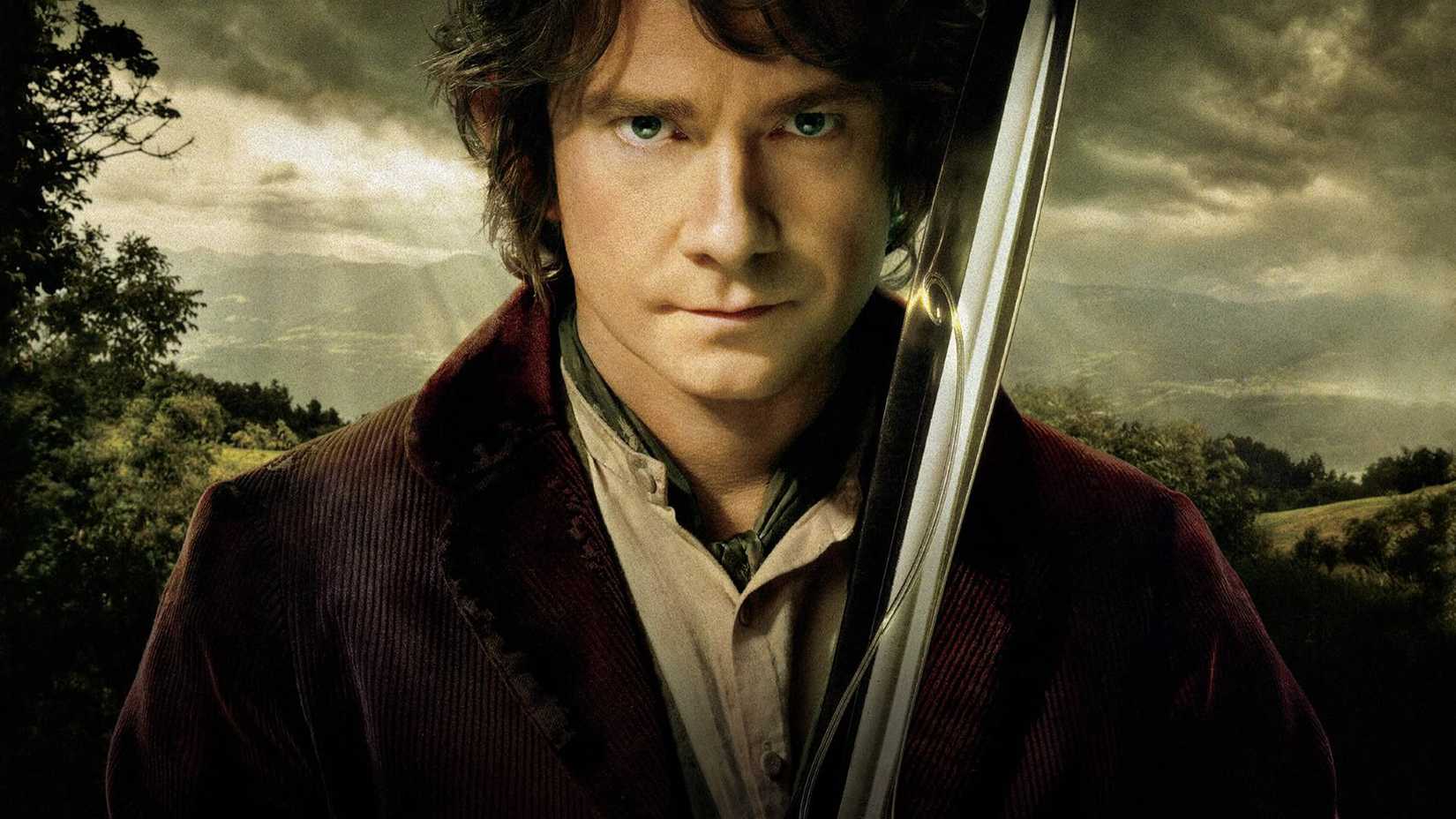 Bilbo Baggins from The Hobbit: An Unexpected Journey, holding his sword, Sting, in battle position