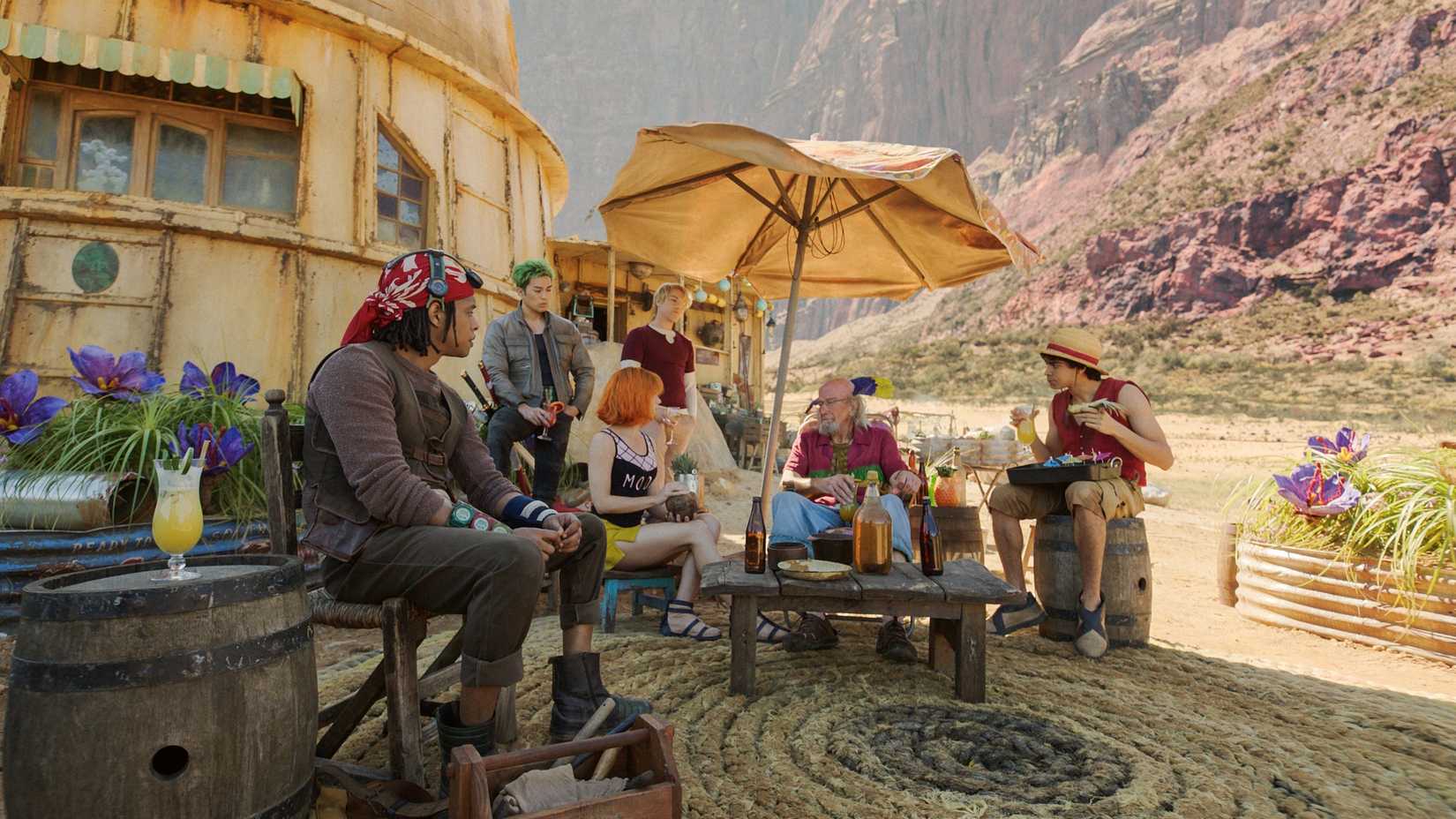 The Straw Hats sitting with Crocus in One Piece season 2