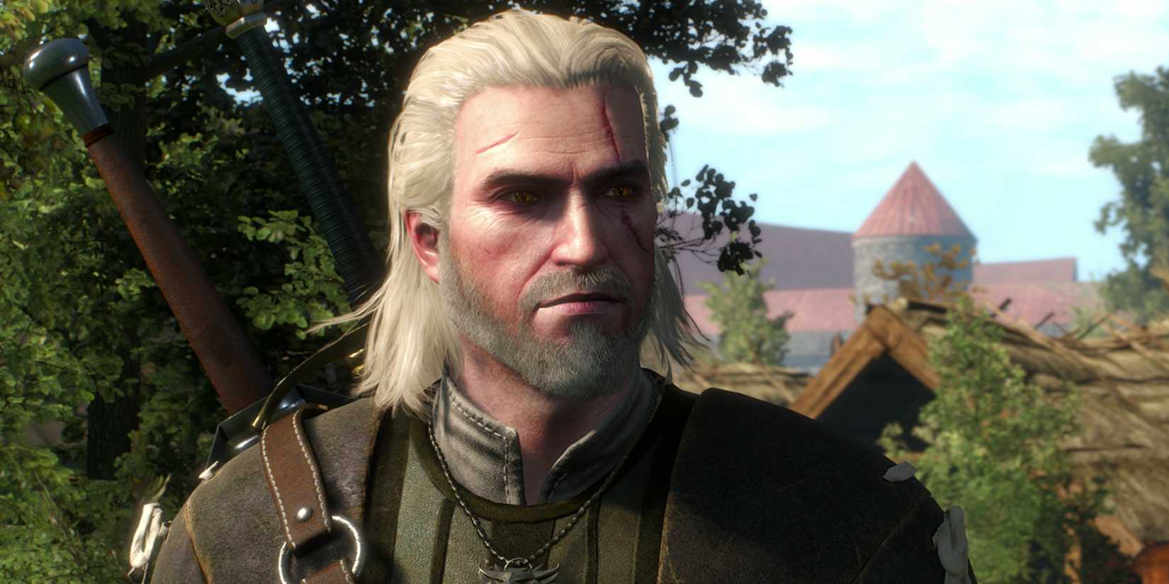 Geralt mid-conversation in The Witcher 3