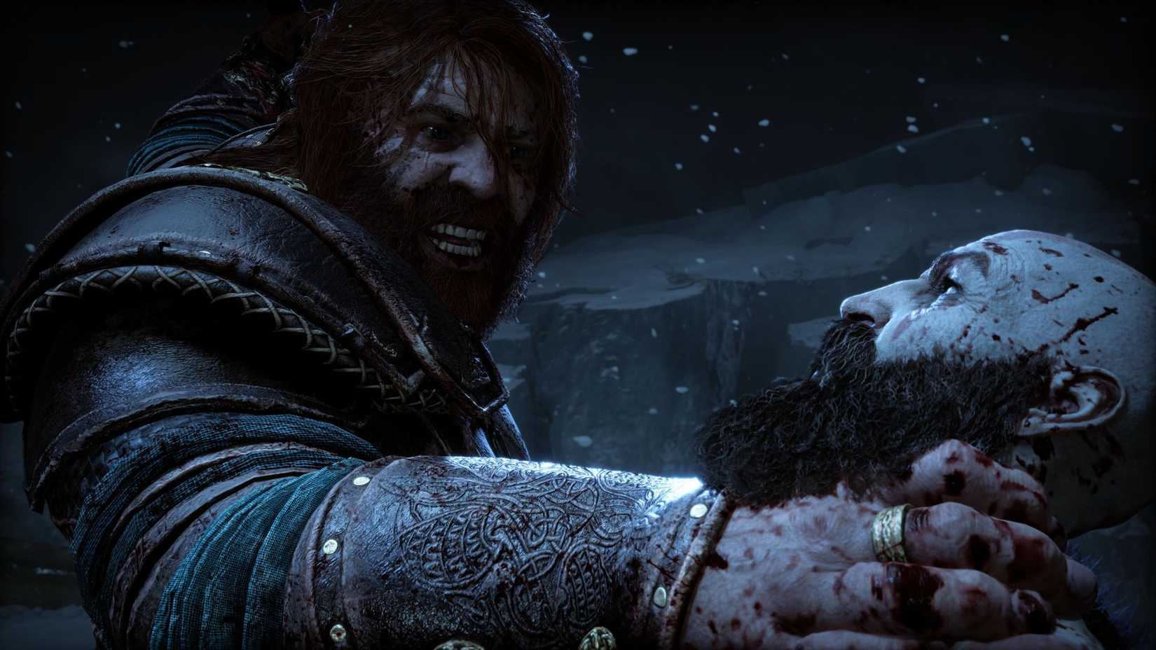 Thor grabbing Kratos' throat in God of War Ragnarok