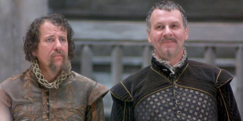 Tom Wiklinson ao lado de Geoffrey Rush em Shakespeare in Love