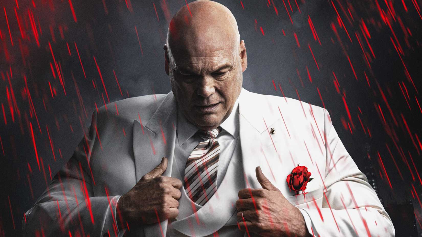 vincent d onofrio in a white powerful suit as wilson fisk kingpin in daredevil born again season 2