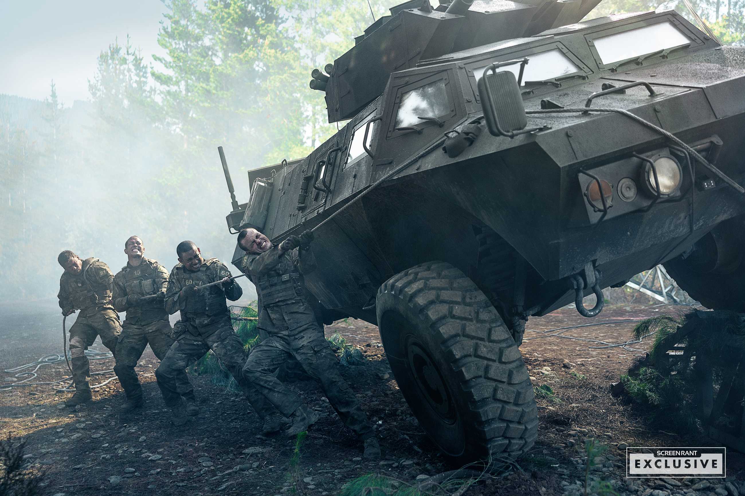 War Machine Netflix Alan Ritchson Cover Story ScreenRant Exclusive - Armored Truck