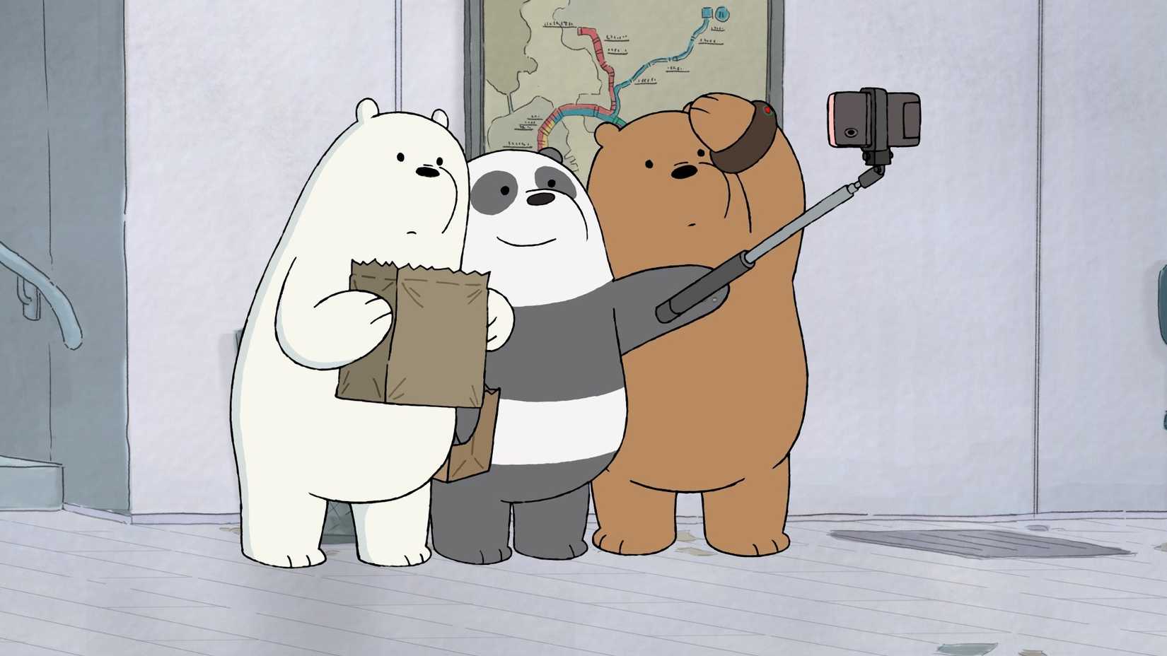 Ice Bear, Panda e Grizz tirando uma selfie em Nós, Ursos