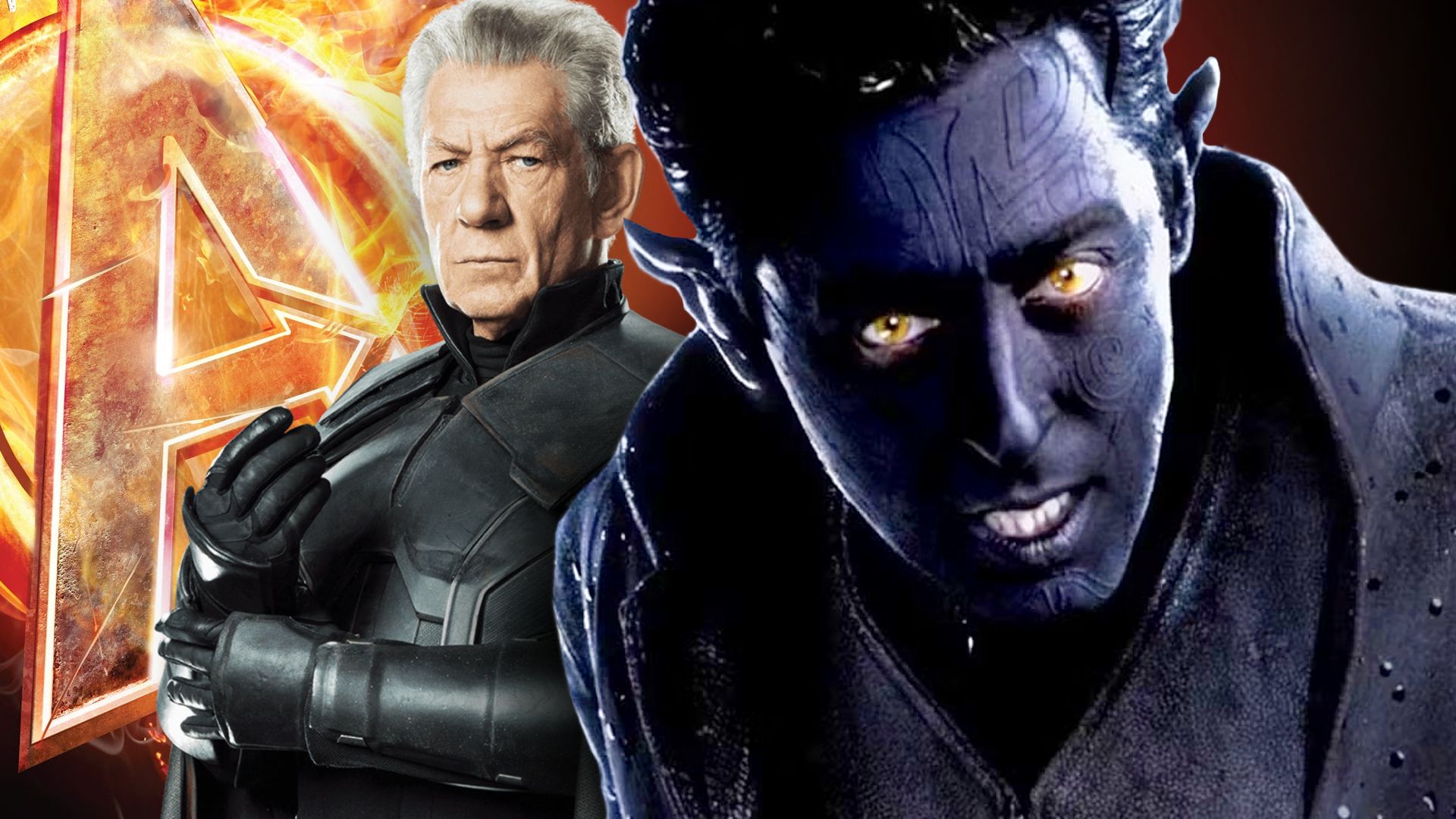 X-MEN'S NIGHTCRAWLER AND MAGNETO WITH AVENGERS LOGO