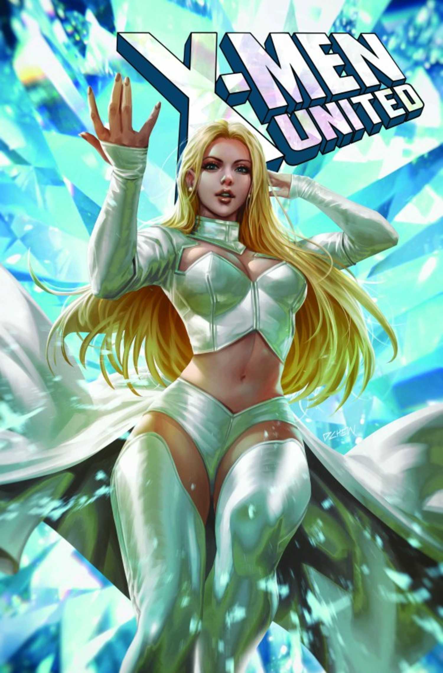 X-Men United #1 variant cover, Emma Frost using her psychic powers