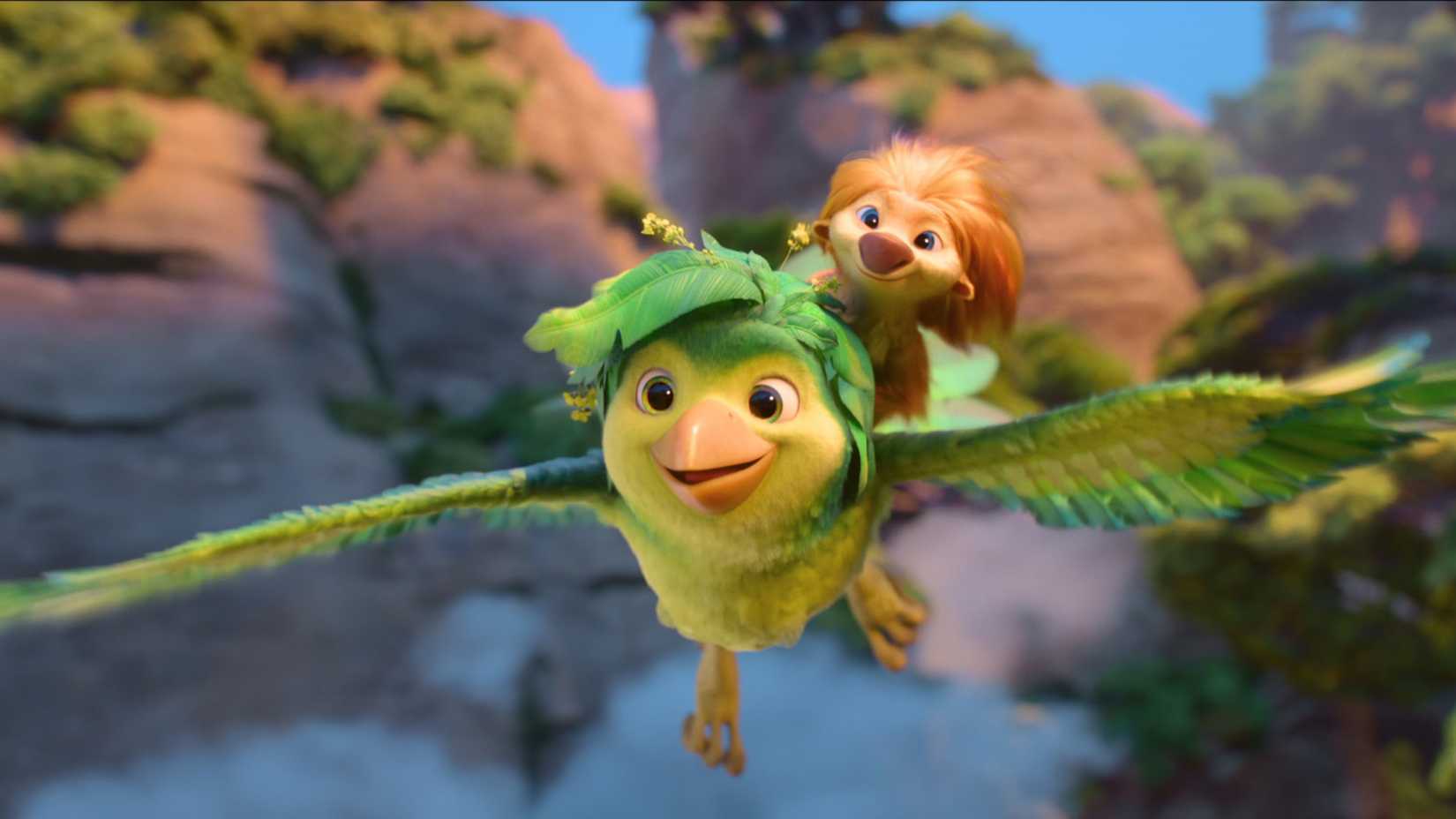 Um mamífero voando nas costas de um pássaro em Swapped