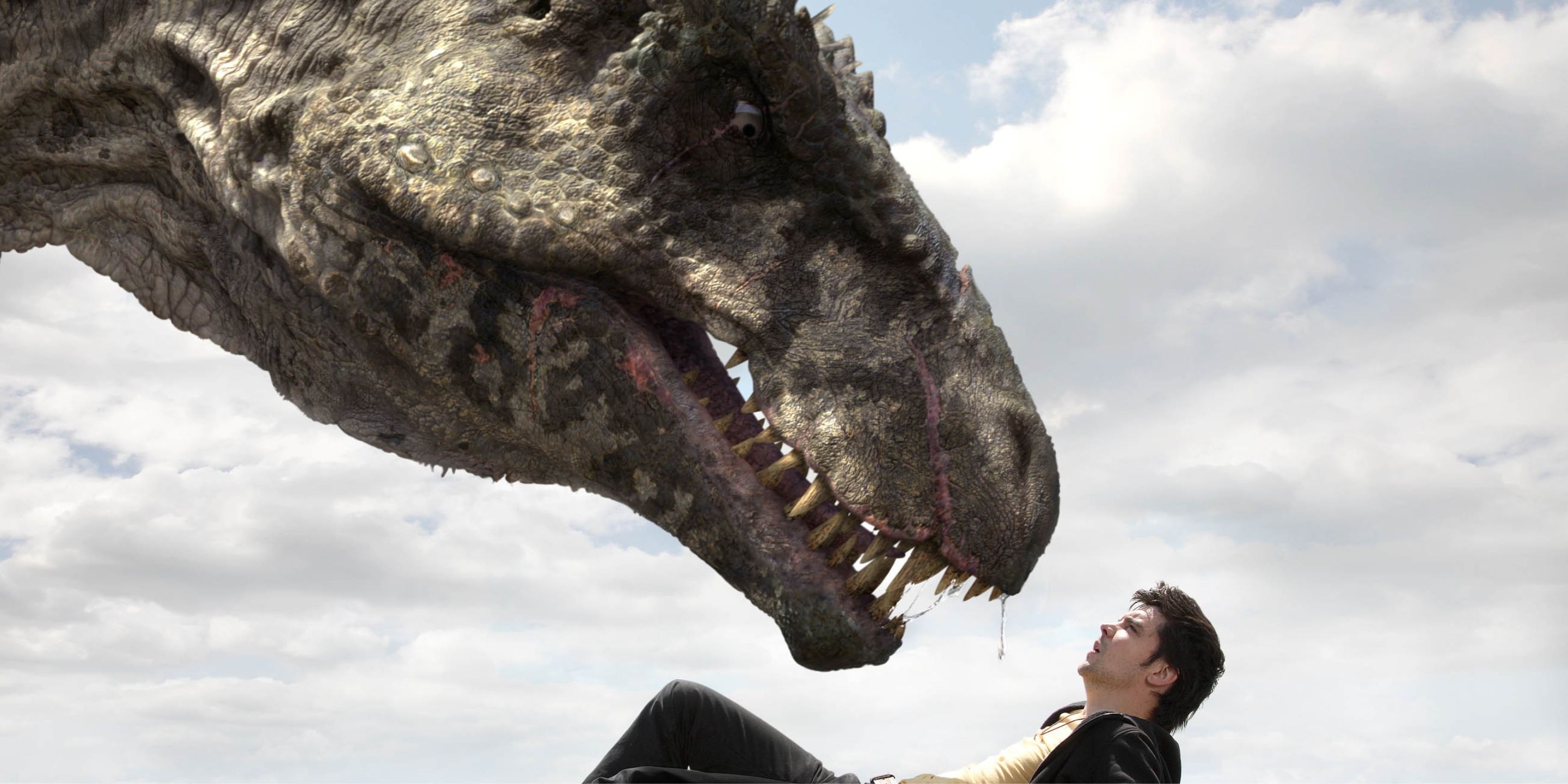 Homem encarando um T-Rex em Primeval