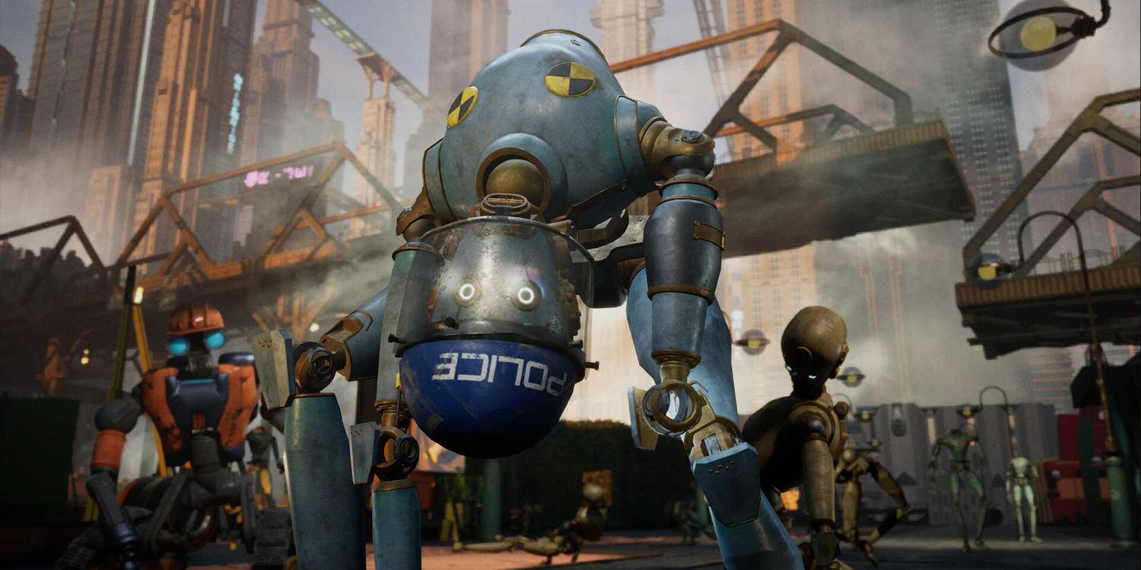 A police robot bending over backwards in Artificial Detective.