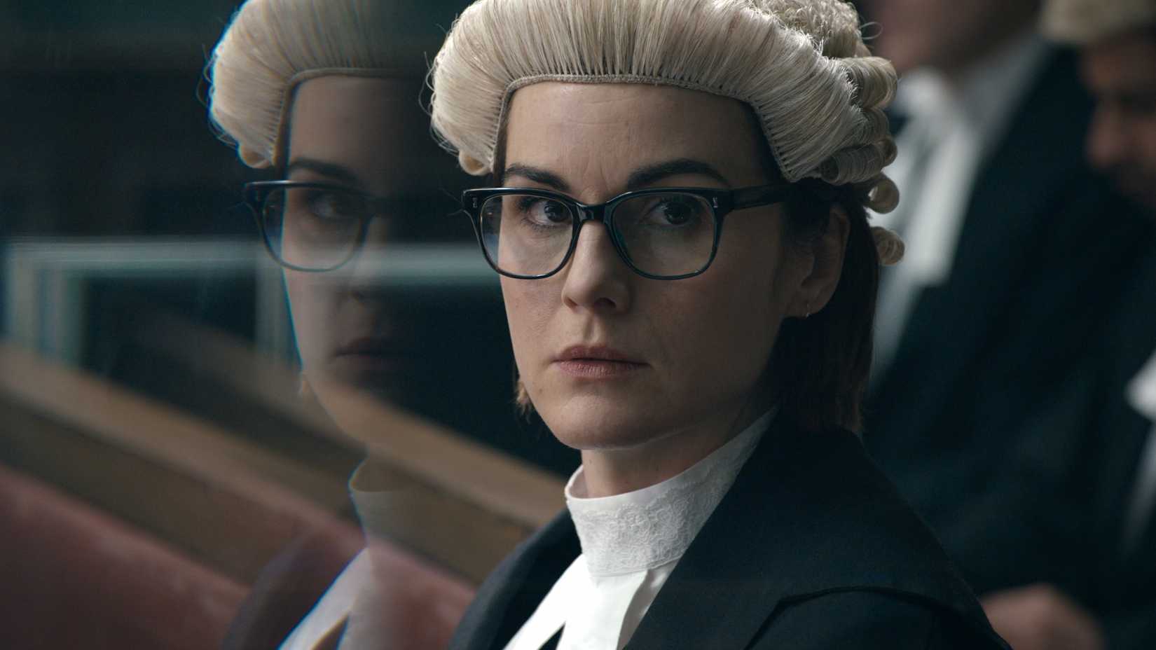 a shot from anatomy of a scandal showing a lawyer in a wig