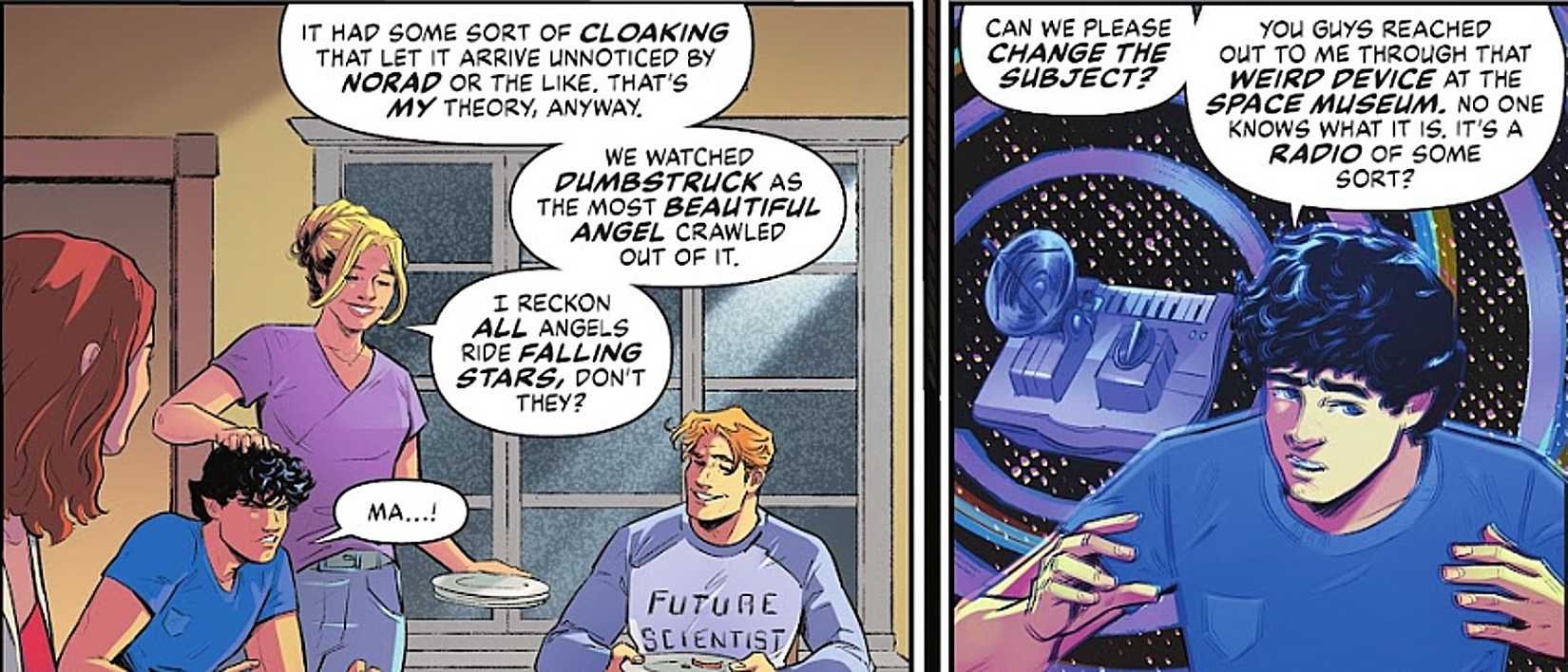 Action Comics #1097, Ma Kent proposes her theory about the ship's cloaking device
