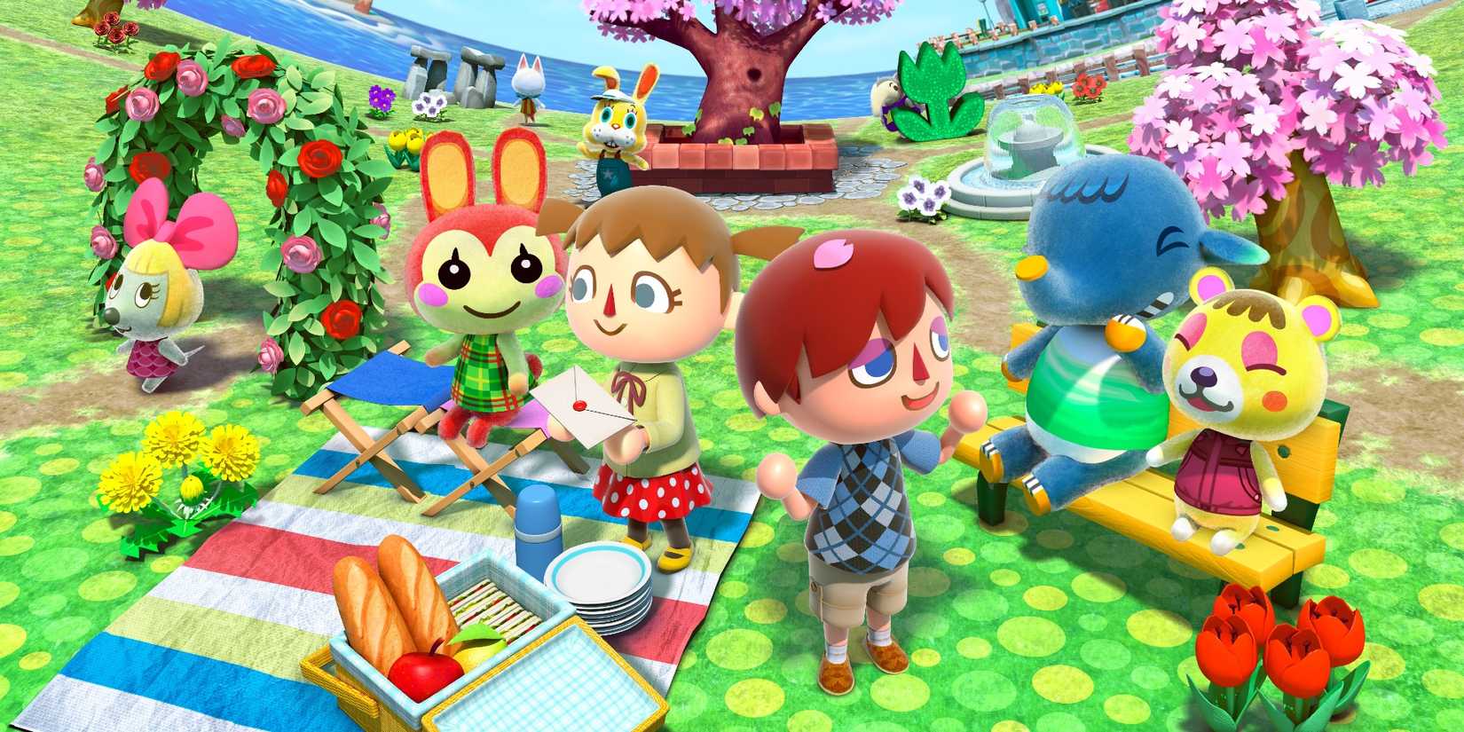 Animal Crossing player characters interacting with villagers