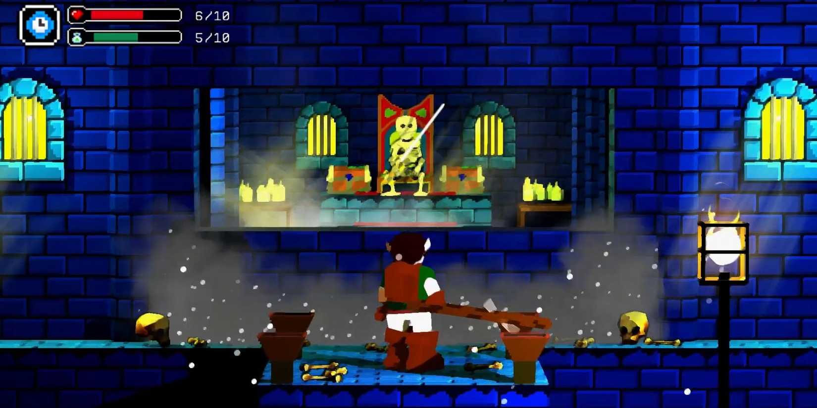 Antediluvial Yalroc Island screenshot of a player facing a skeleton on a throne