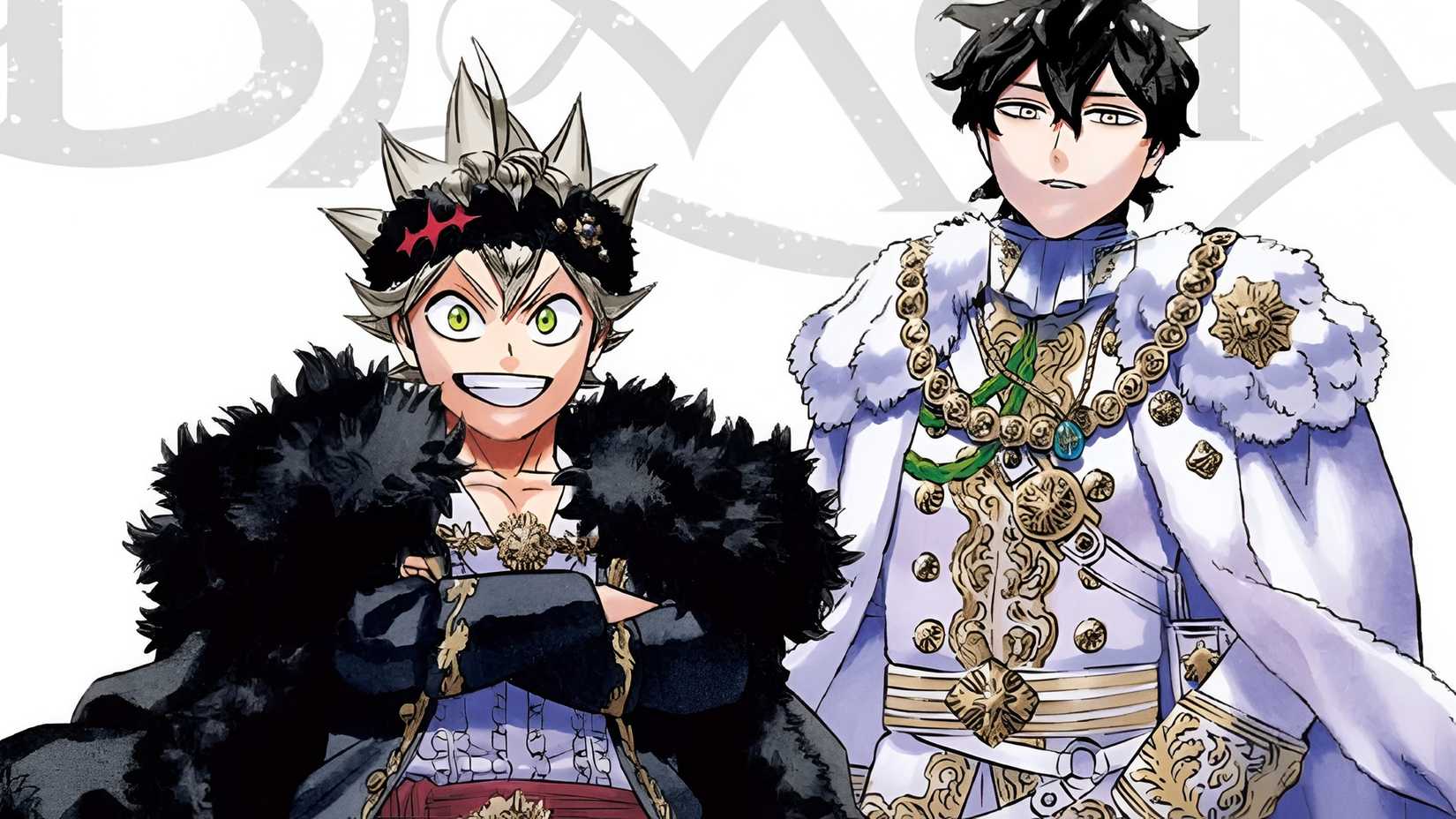 Asta and Yuno in special illustration by Yuki Tabata wearing royal clothing