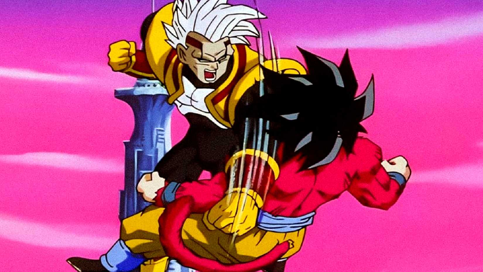 Baby Vegeta luta contra Super Saiyajin 4 Goku em Dragon Ball GT