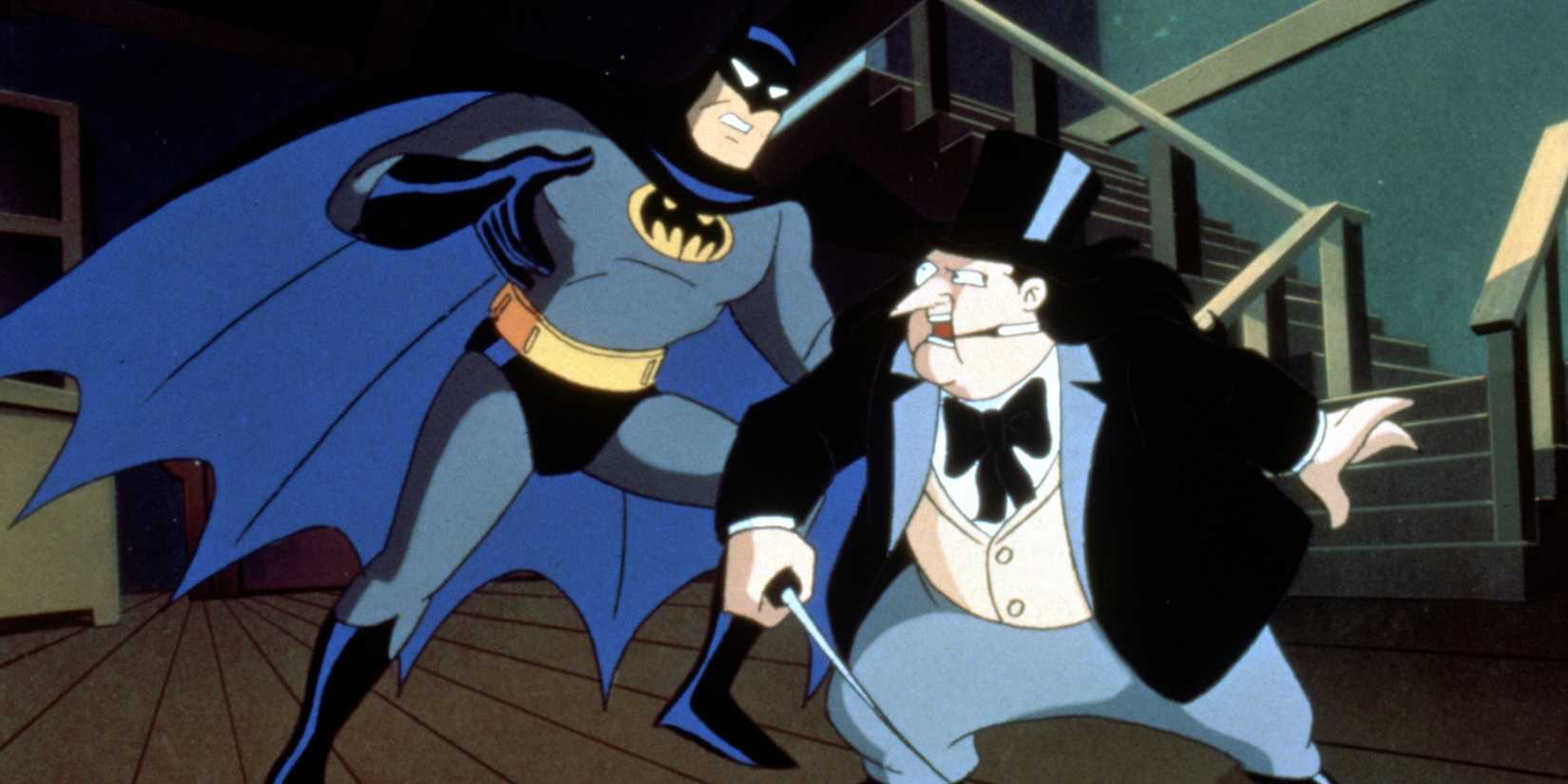 Batman lutando contra o Pinguim em Batman: A Série Animada