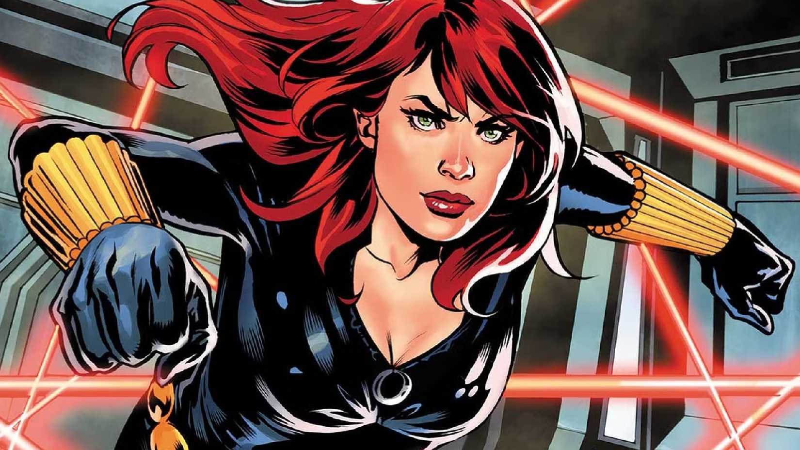black widow dodging lasers in marvel comics