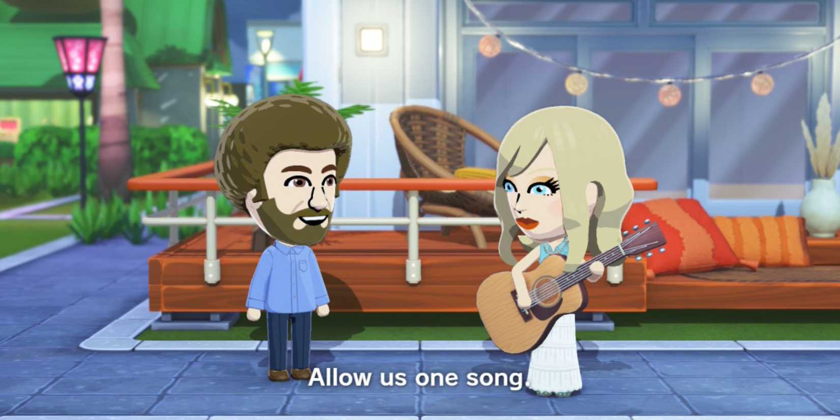 Bob Ross asking Taylor Swift for a song in Tomodachi Life Living The Dream