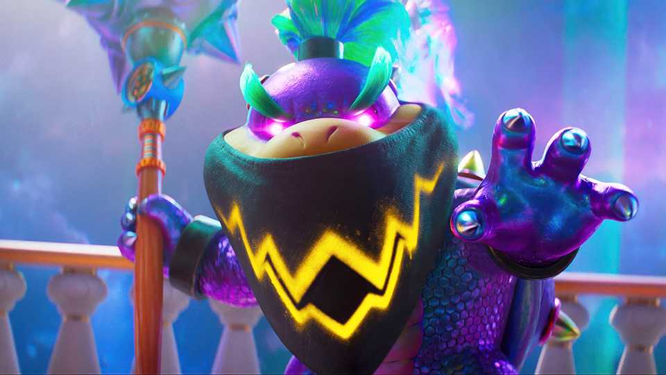 Bowser Jr. holding his paint brush power-up and looking ready for a fight in The Super Mario Galaxy Movie