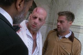 Bruce Willis as James Cole with Brad Pitt as Jeffrey Goines in 12 Monkeys