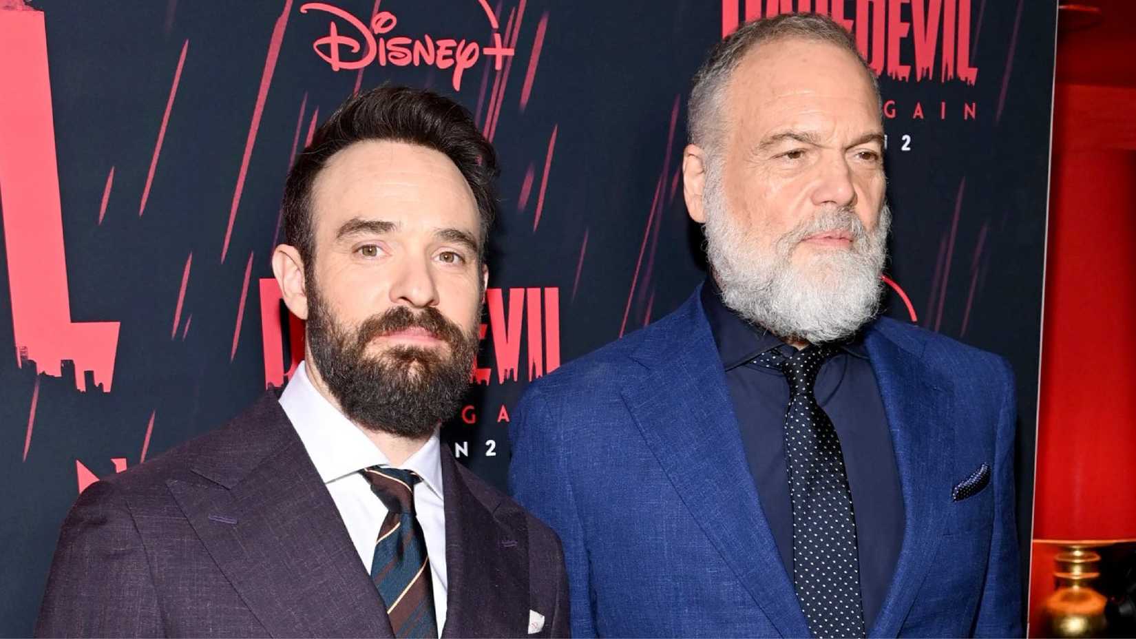 Charlie Cox and Vincent D'Onofrio on Daredevil: Born Again season 2 red carpet