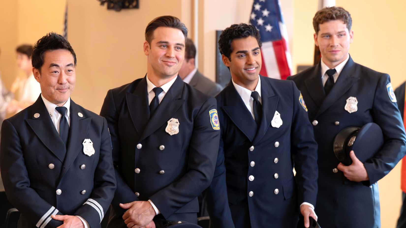 Chimney, Eddie, Ravi, and Buck in 9-1-1