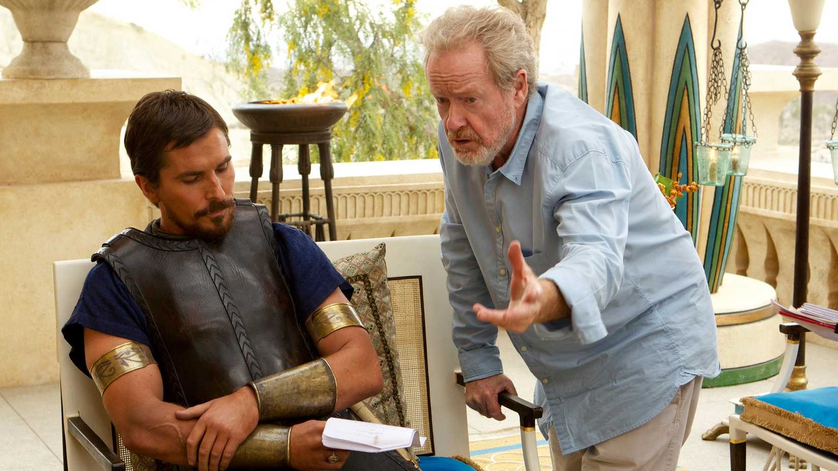Christian Bale and Ridley Scott on the set of Exodus Gods and Kings
