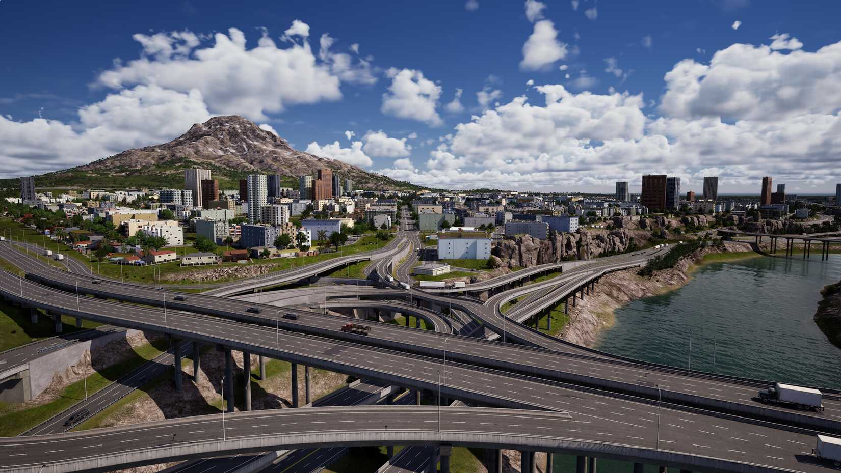 Highway system next to an urban center in City Masterplan.