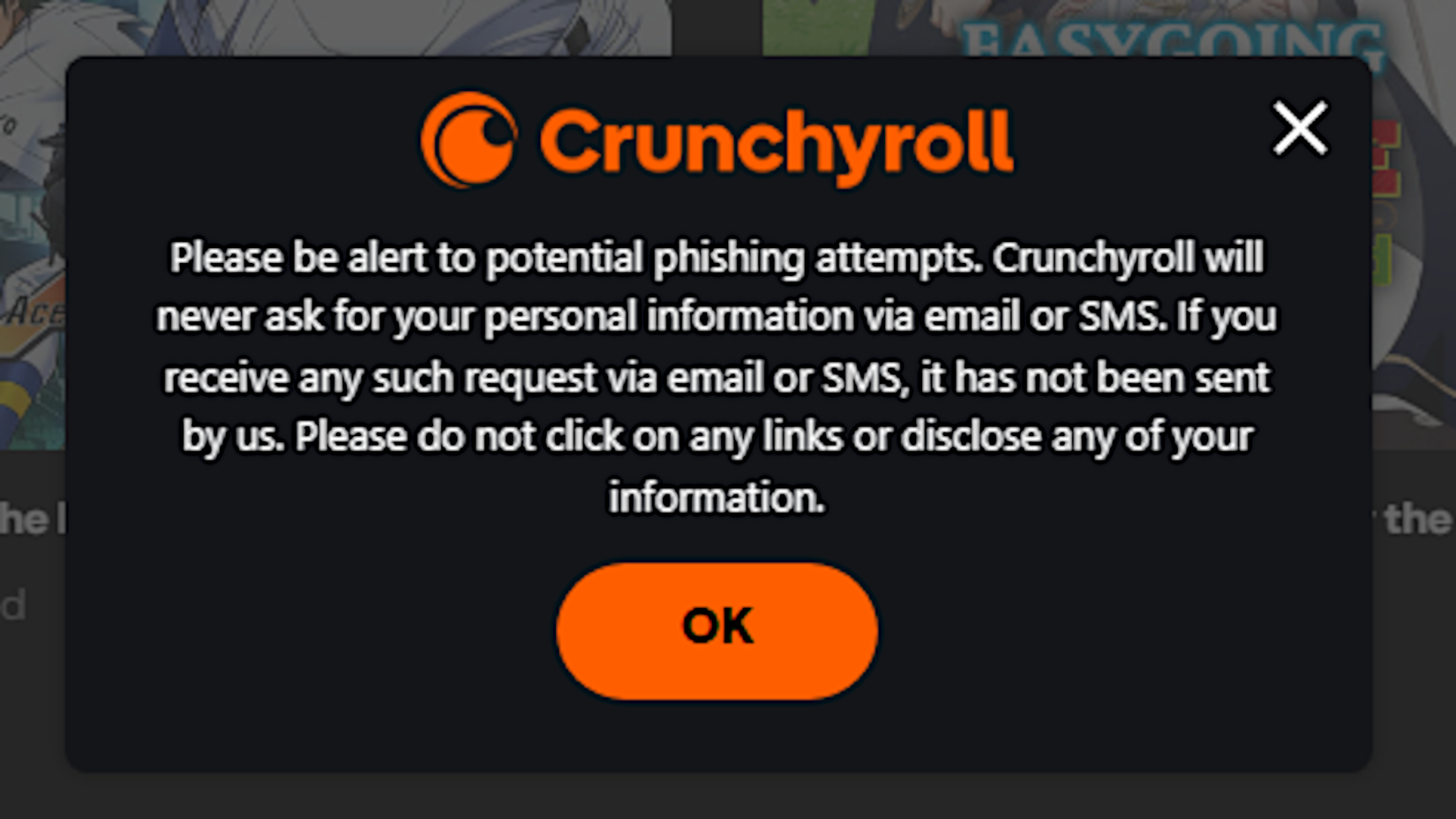 Crunchyroll Phishing Warning