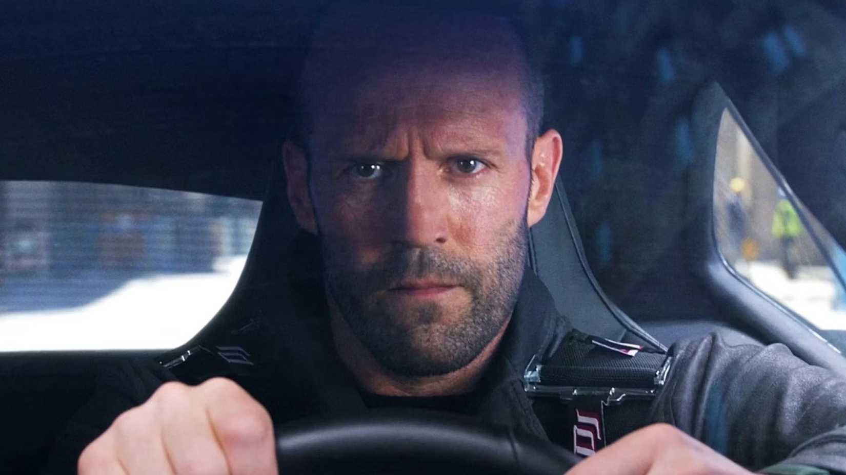 Deckard Shaw behind the wheel about to play chicken in Furious 7