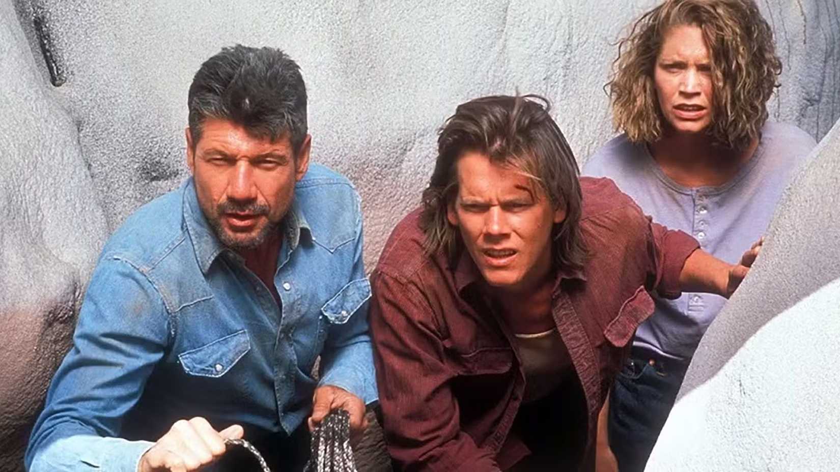Earl, Val and Rhonda looking confused at something in Tremors