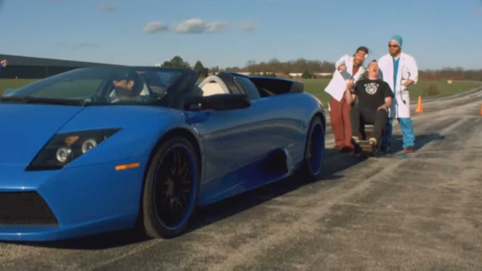 Ehren about to have a tooth pulled out by a sports car in Jackass 3d
