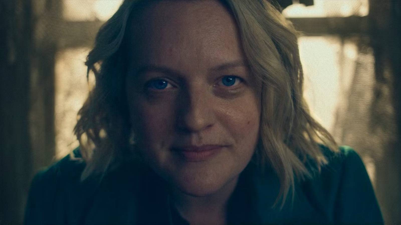Elisabeth Moss as June Osborne looking directly into the camera in The Handmaid's Tale season 6 episode 10