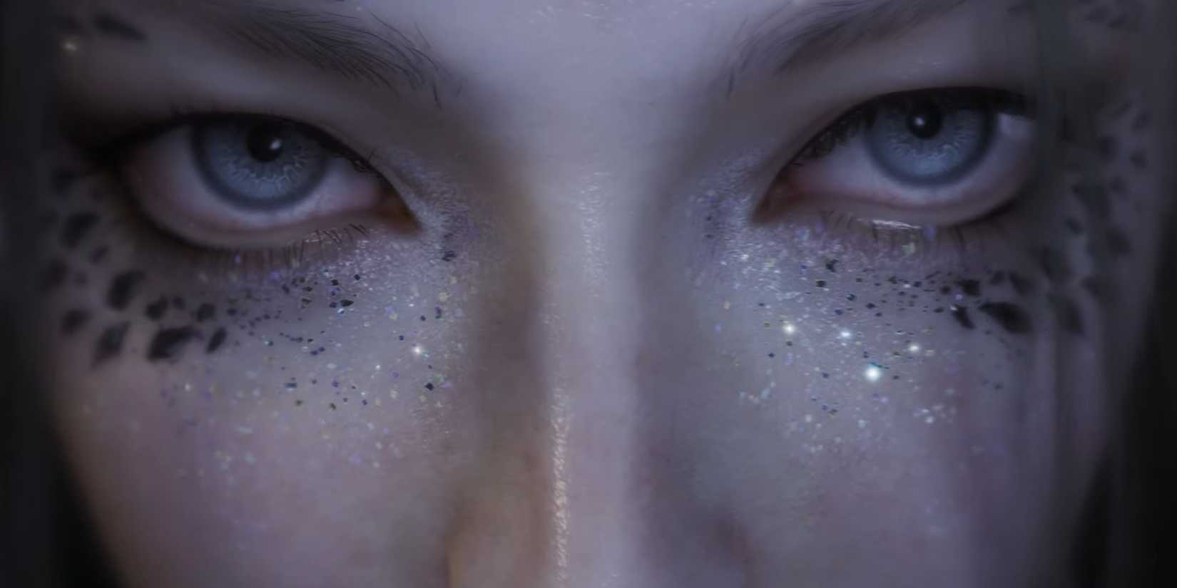 A close-up on an elf's eyes in Embers of the Uncrowned.