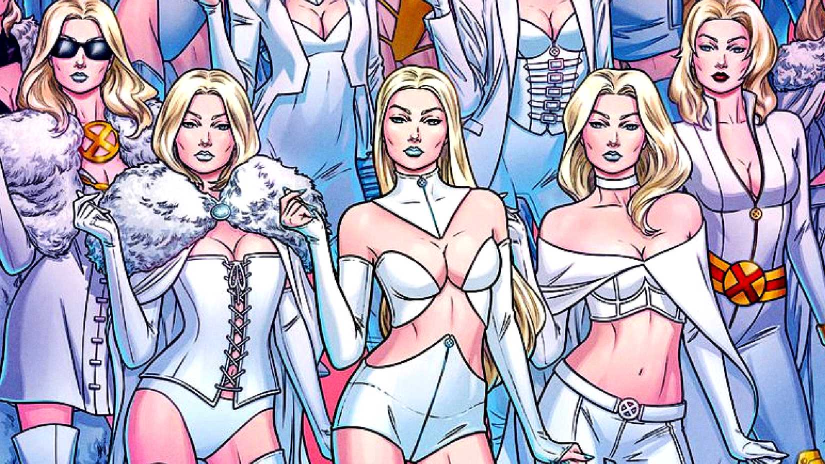 Emma Frost aka the White Queen displays iconic comic book appearances in X-Men artwork