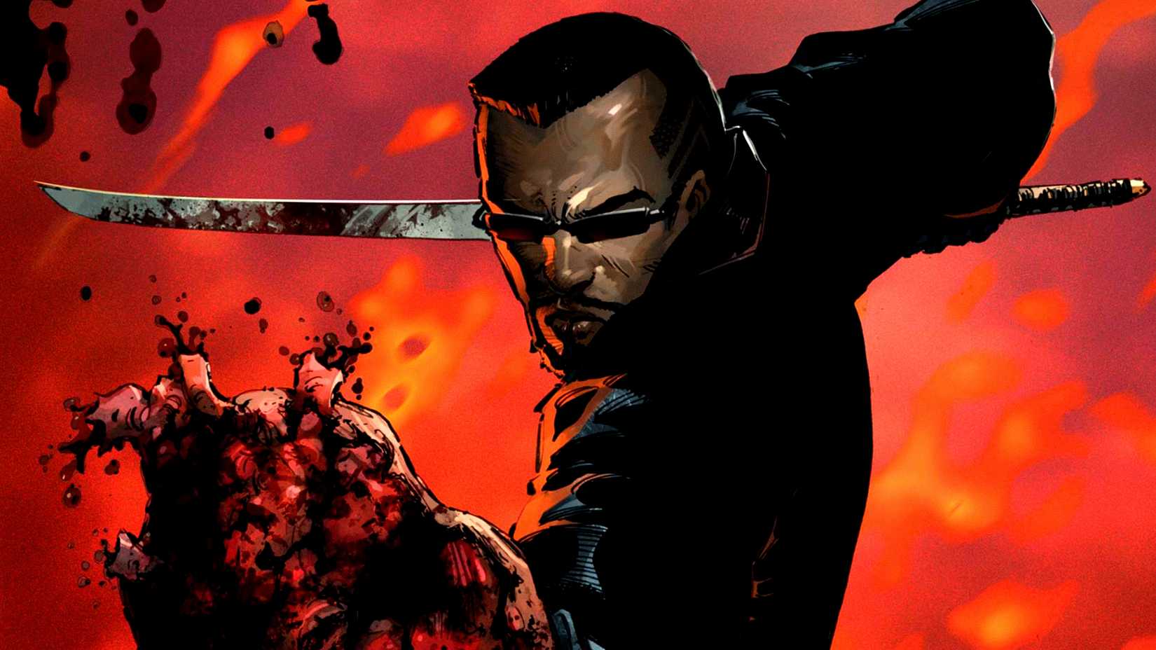 Eric Brooks aka Blade rips out a heart with a sword in Marvel Comics art