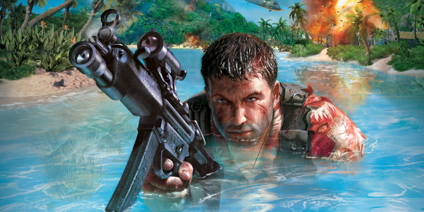 Far Cry original cover art protagonist in water