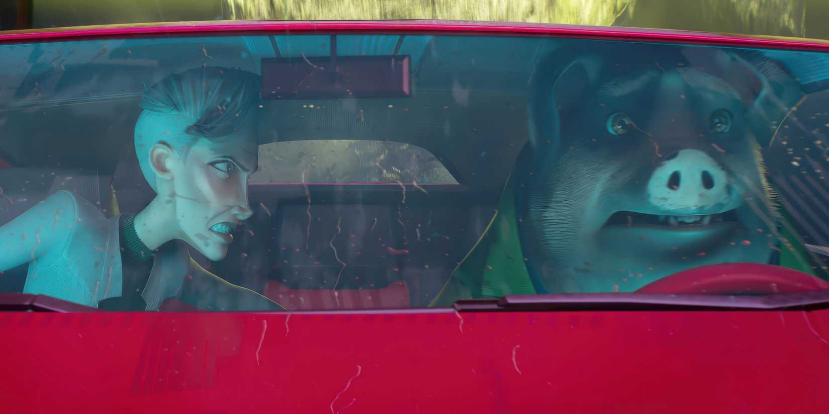 Freida Pilkington angrily turned toward Napoleon in a car in Animal Farm