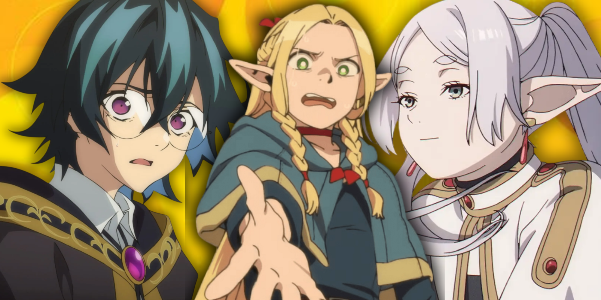 Frieren Beyond Journey's End, Delicious in Dungeon, and Wistoria Wand and Sword - Anime Featured Images