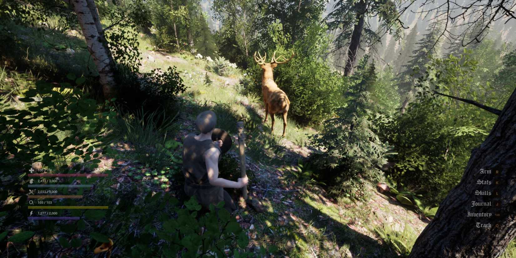Game Bread and Blood with character about to attack a deer