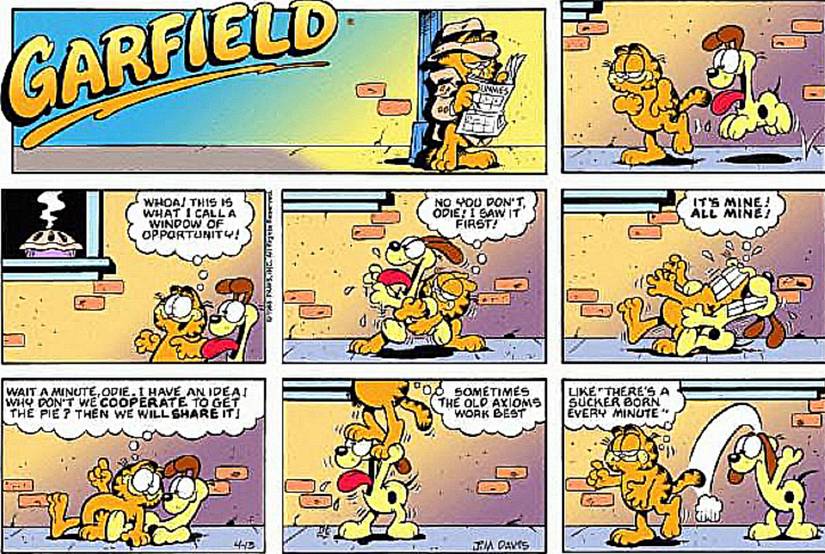 Garfield and Odie fight over a pie