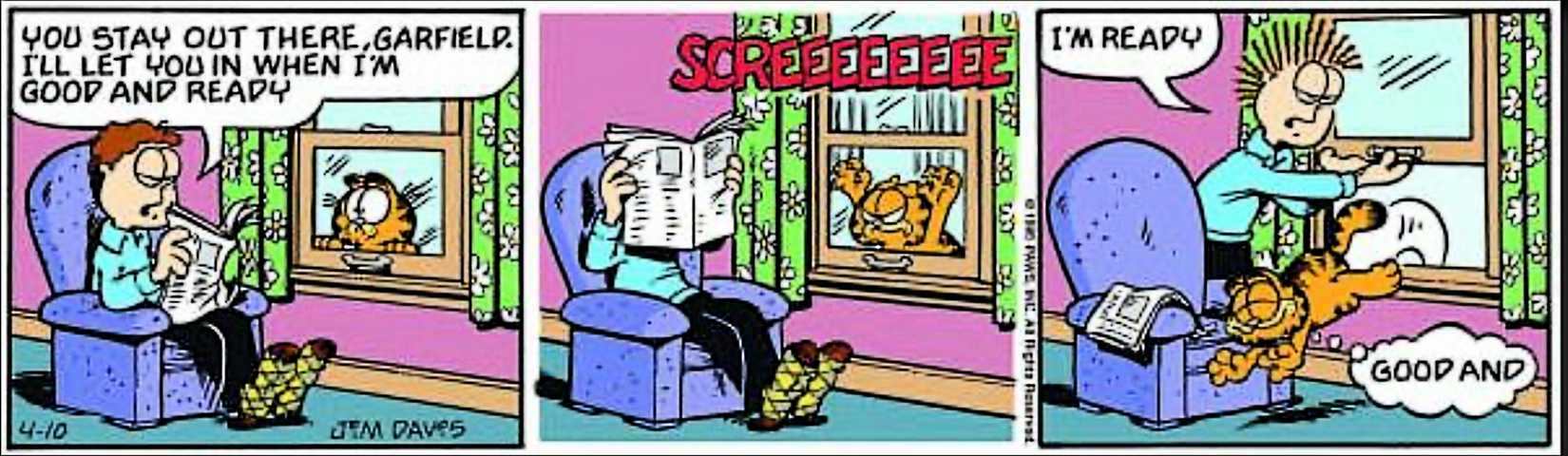 Garfield, April 10, 1986, Garfield claws at the window to be let inside