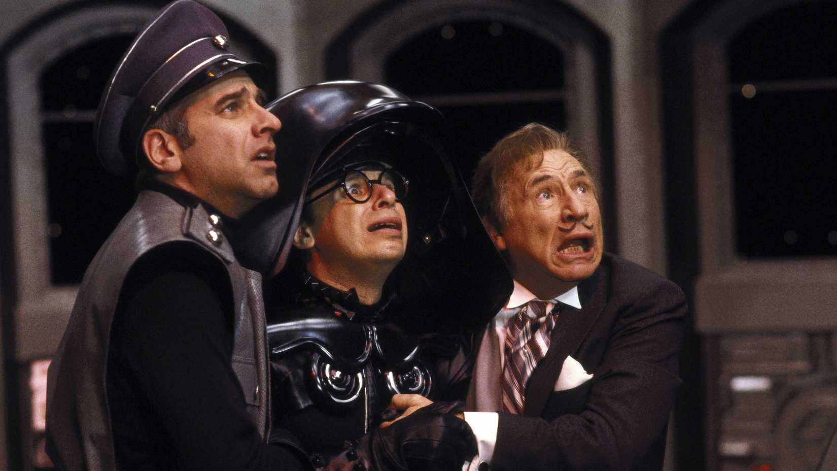 George Wyner, Rick Moranis, Mel Brooks looking frightened in Spaceballs